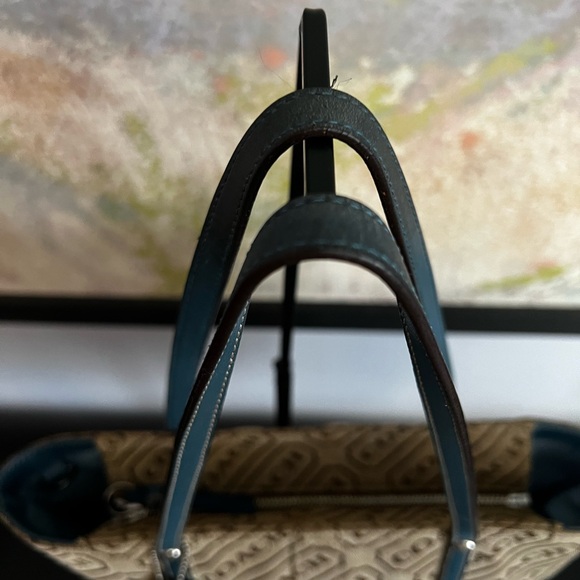 Coach Blue & Tan Signature Tag Blue Shoulder Tote - Picture 6 of 13